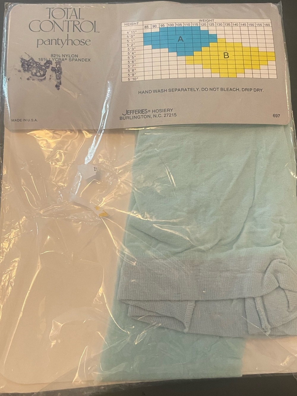 Total Control Pantyhose by Jefferies Aqua Mist nylons tights s/m turquoise sz B